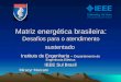 Matriz energética brasileira : Desafios para o atendimento sustentado Instituto de Engenharia – Departamento de Engenharia Elétrica IEEE Sul Brasil Miracyr