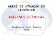 ÁREAS DE ATUAÇÃO DO BIOMÉDICO ANÁLISES CLÍNICAS Professor Luis Carlos Arão