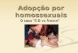 Adopção por homossexuais O caso E.B vs France. FDUNL- Direito das Mulheres e da Igualdade Social Trabalho apresentado no dia 30/10/08 por: Josefina Gomes