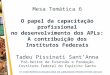 5ª CONFERÊNCIA BRASILEIRA DE ARRANJOS PRODUTIVOS LOCAIS Mesa Temática 6 O papel da capacitação profissional no desenvolvimento dos APLs: A contribuição