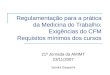 Regulamentação para a prática da Medicina do Trabalho: Exigências do CFM Requisitos mínimos dos cursos 21ª Jornada da AMIMT 23/11/2007 Sandra Gasparini
