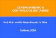 1 GERENCIAMENTO E CONTROLE DE ESTOQUES Prof. M.Sc. Adolfo Sérgio Furtado da Silva Goiânia, 2009