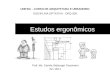 Estudos ergonômicos Prof. Ms. Camila Sieburger Tessmann 02 / 2011 UNIFRA – CURSO DE ARQUITETURA E URBANISMO DISCIPLINA OPTATIVA - ORQ 009