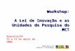 Workshop: A Lei de Inovação e as Unidades de Pesquisa do MCT Brasília/DF 12 e 13 de abril de 2006 Ministério da Ciência e Tecnologia