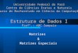 Estrutura de Dados I Profº.: ABC Sampaio Matrizes & Matrizes Especiais Universidade Federal do Pará Centro de Ciências Exatas e Naturais Curso de Bacharelado