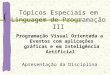 1 Tópicos Especiais em Linguagem de Programação III Programação Visual Orientada a Eventos com aplicações gráficas e em Inteligência Artificial Apresentação