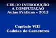 CES-10 INTRODUÇÃO À COMPUTAÇÃO Aulas Práticas – 2013 Capítulo VIII Cadeias de Caracteres