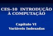 CES-10 INTRODUÇÃO À COMPUTAÇÃO Capítulo VI Variáveis Indexadas