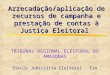 Arrecadação/aplicação de recursos de campanha e prestação de contas à Justiça Eleitoral TRIBUNAL REGIONAL ELEITORAL DO AMAZONAS Escola Judiciária Eleitoral