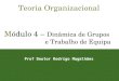 1 Teoria Organizacional Módulo 4 – Dinâmica de Grupos e Trabalho de Equipa Prof Doutor Rodrigo Magalhães