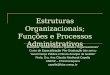 Estruturas Organizacionais; Funções e Processos Administrativos Disciplina Gestão Pública e Questões Organizacionais Curso de Especialização Pós-Graduação