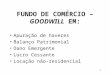 1 FUNDO DE COMÉRCIO – GOODWILL EM: Apuração de haveres Balanço Patrimonial Dano Emergente Lucro Cessante Locação não-residencial