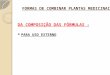 FORMAS DE COMBINAR PLANTAS MEDICINAIS DA COMPOSIÇÃO DAS FÓRMULAS : PARA USO EXTERNO