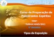 Curso de Preparação de Palestrantes Espíritas -FEDF - - TURMA MAIO/2011 5º Encontro Tipos de Exposição