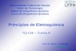 Universidade Federal do Paraná Setor de Tecnologia Depto de Engenharia Química Curso de Engenharia Química Princípios de Eletroquímica TQ-134 – Turma A