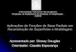 1 Aplicações de Funções de Base Radiais em Reconstrução de Superfícies e Modelagem Apresentado por: Disney Douglas Orientador: Claudio Esperança Universidade