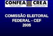 COMISSÃO ELEITORAL FEDERAL - CEF 2005. Quem é o eleitor? O ELEITOR É o profissional registrado e em dia com as obrigações perante o Sistema Confea/Crea