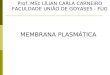 Prof. MSc LÍLIAN CARLA CARNEIRO FACULDADE UNIÃO DE GOYASES - FUG MEMBRANA PLASMÁTICA