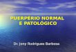 PUERPÉRIO NORMAL E PATOLÓGICO Dr. Jony Rodrigues Barbosa