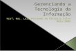 Gerenciando a Tecnologia da Informação Prof. Msc. Luiz Fernando de Oliveira Silva Maio/2009