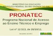 MINISTÉRIO DA EDUCAÇÃO INSTITUTO FEDERAL DO RIO GRANDE DO SUL PRONATEC Programa Nacional de Acesso ao Ensino Técnico e Emprego Lei nº 12.513, de 26/10/11