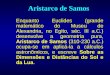 Aristarco de Samos Enquanto Euclides (grande matemático do Museu de Alexandria, no Egito, séc. III a.C.) desenvolve a geometria pura, Aristarco de Samos