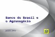 Banco do Brasil e o Agronegócio Janeiro 2012. Banco do Brasil e o Agronegócio 61,6% do Crédito Rural/Agroindustrial no País (SNCR – 31.09.2011); 77% dos