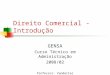 Direito Comercial - Introdução GENSA Curso Técnico em Administração 2008/02 Professor: Vanderlei