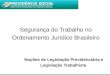 PREVIDÊNCIA SOCIAL INSTITUTO NACIONAL DO SEGURO SOCIAL Educação Previdenciária Segurança do Trabalho no Ordenamento Jurídico Brasileiro Noções de Legislação