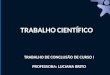 TRABALHO CIENTÍFICO TRABALHO DE CONCLUSÃO DE CURSO I PROFESSORA: LUCIANA BRITO