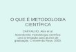 O QUE É METODOLOGIA CIENTÍFICA CARVALHO, Alex et al. Aprendendo metodologia cientifica: uma orientação para alunos de graduação. O nome da Rosa, 2000
