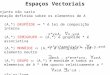 Espaços Vectoriais A – Conjunto não vazio * – Operação definida sobre os elementos de A (A,*) GRUPÓIDE  * é lei de composição interna x*y  A,  x,y