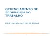 GERENCIAMENTO DE SEGURANÇA DO TRABALHO PROF°.Eng. MSc. ALOYSIO DE AGUIAR