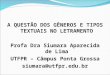A QUESTÃO DOS GÊNEROS E TIPOS TEXTUAIS NO LETRAMENTO Profa Dra Siumara Aparecida de Lima