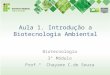 Aula 1. Introdução a Biotecnologia Ambiental Biotecnologia 3º Módulo Prof.ª Chayane C.de Souza