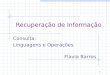 1 Recuperação de Informação Consulta: Linguagens e Operações Flavia Barros