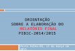 ORIENTAÇÃO SOBRE A ELABORAÇÃO DO RELATÓRIO FINAL PIBIC-2014/2015 Porto Velho-RO, 13 de março de 2015