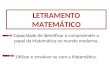 LETRAMENTO MATEMÁTICO Capacidade de identificar e compreender o papel da Matemática no mundo moderno, Utilizar e envolver-se com a Matemática