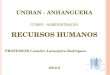 UNIBAN - ANHANGUERA CURSO - ADMINISTRAÇÃO RECURSOS HUMANOS PROFESSOR Leandro Laranjeira Rodrigues 2012-2