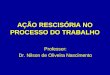AÇÃO RESCISÓRIA NO PROCESSO DO TRABALHO Professor: Dr. Nilson de Oliveira Nascimento