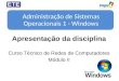Apresentação da disciplina Curso Técnico de Redes de Computadores Módulo II Administração de Sistemas Operacionais 1 - Windows