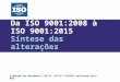 1 Tradução do documento ISO/TC 176/SC 2/N1282 realizada pela APQ Da ISO 9001:2008 à ISO 9001:2015 Síntese das alterações