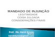 Prof. Ms. Karol Araújo Durço karoldurco@gmail.com MANDADO DE INJUNÇÃO LEGITIMIDADE COISA JULGADA CONSIDERAÇÕES FINAIS