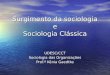 Surgimento da sociologia e Sociologia Clássica UDESC/CCT Sociologia das Organizações Prof.ª Kênia Gaedtke