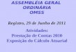 ASSEMBLÉIA GERAL ORDINÁRIA OMSS Registro, 29 de Junho de 2011 Atividades: Prestação de Contas 2010 Exposição do Cálculo Atuarial