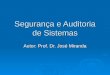 Segurança e Auditoria de Sistemas Autor: Prof. Dr. José Miranda