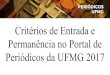Reunião sobre novos Critérios de Entrada e Permanência no Portal de Periódicos da UFMG 2017