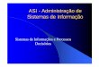 Administração de sistemas de informaçã · PDF fileASI - Administração de Sistemas de Informação Sistemas de Informações e Processos Decisórios. Aula 1 zConceitos Fundamentais
