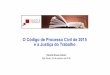 O Código de Processo Civil de 2015 e a Justiça do Trabalhoejud2.trtsp.jus.br/wp-content/uploads/2012/10/O-Código-de... · inaplicáveis ao Processo do Trabalho, e, assim, resguardar