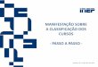 MANIFESTAÇÃO SOBRE A CLASSIFICAÇÃO DOS CURSOS - PASSO A ...download.inep.gov.br/.../2018/Manifestacao_Passo_a_Passo.pdf · 16 . O Sistema voltará para a tela de Pesquisar, sem